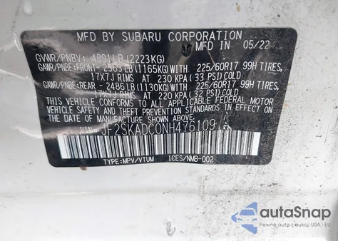 2022 Subaru Forester Premium z USA, uszkodzony, nr VIN JF2SKADC0NH476109